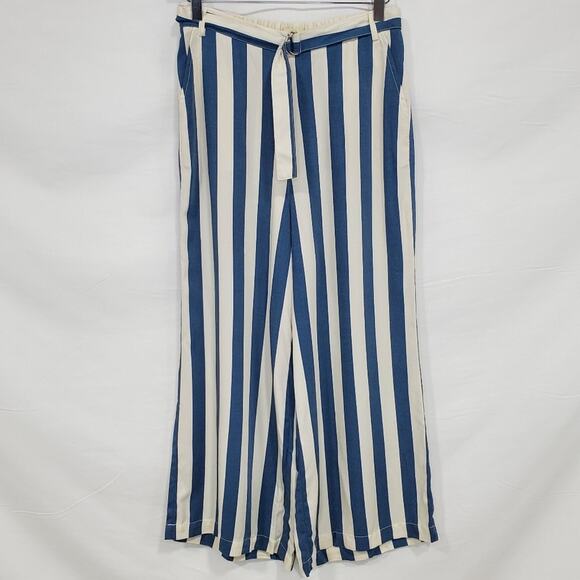Rag Poets Belted Striped Wide Leg Cropped Women's Pants - Picture 1 of 3